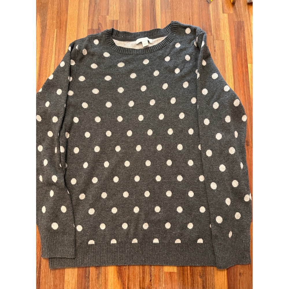 Charter Club Polka Dot Sweater Women Medium Gray Excellent Crew Neck Knit